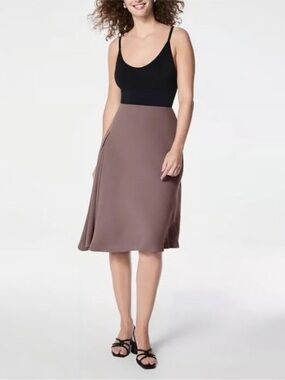 Spanx Carefree Crepe Asymmetrical A-Line Skirt Women's Small Smoke Brown NWT